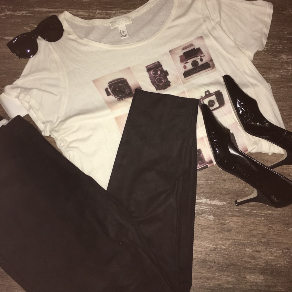 Black faux suede side zipper pants